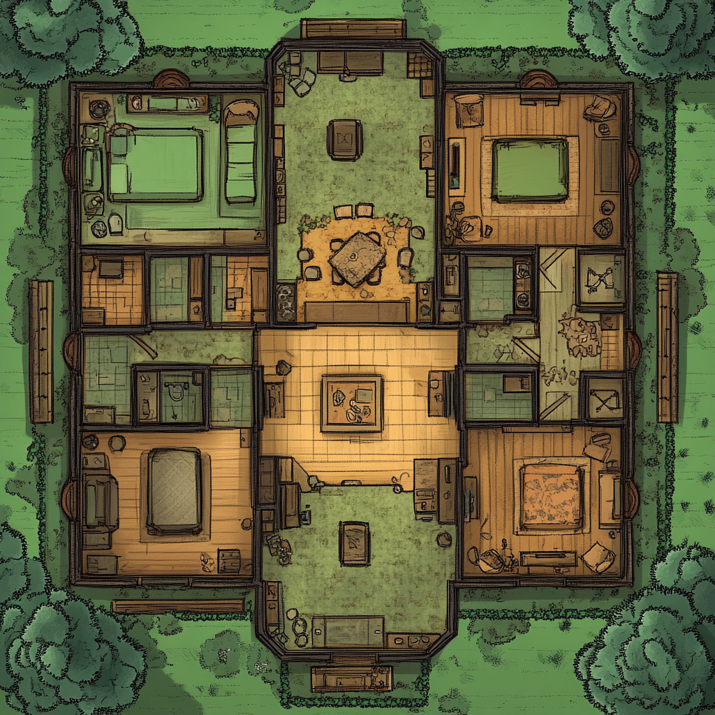 Unique Topdown Map Layout Design: 5 Rooms, 1 Hallway