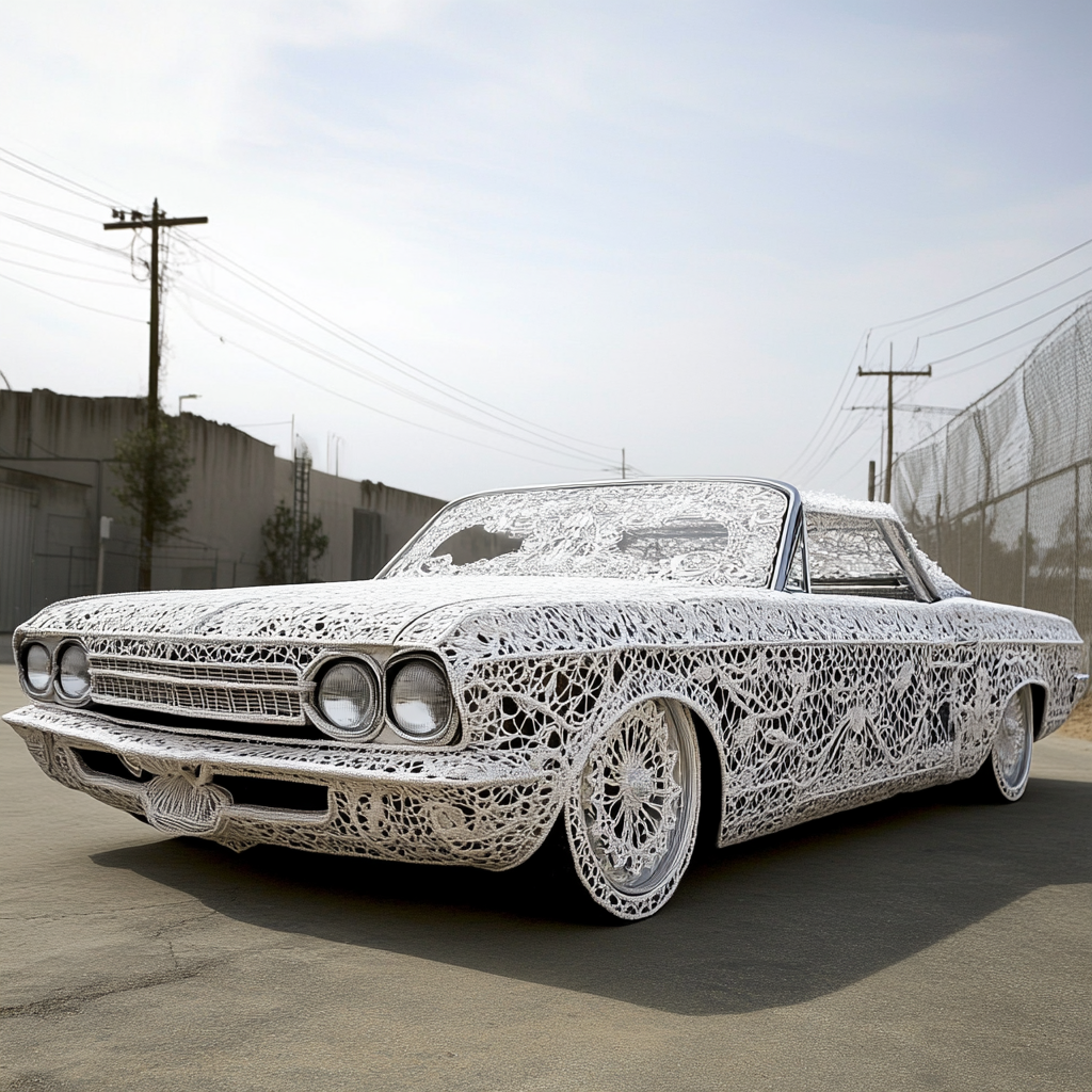 Unique futuristic lace low rider car in East LA 