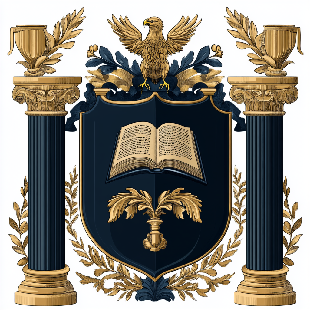 University's Prestigious Coat of Arms Emblem in Blue and Gold