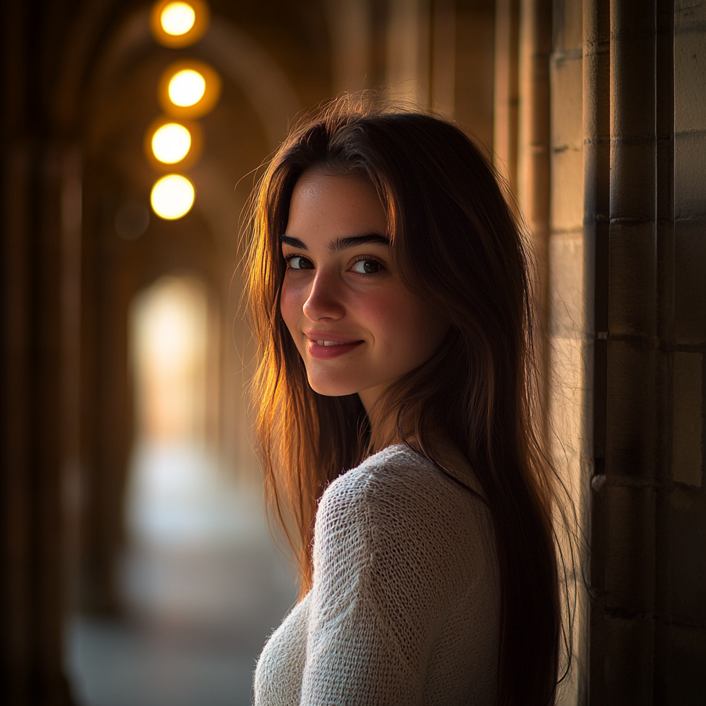 University woman's elegant portrait in stunning lighting