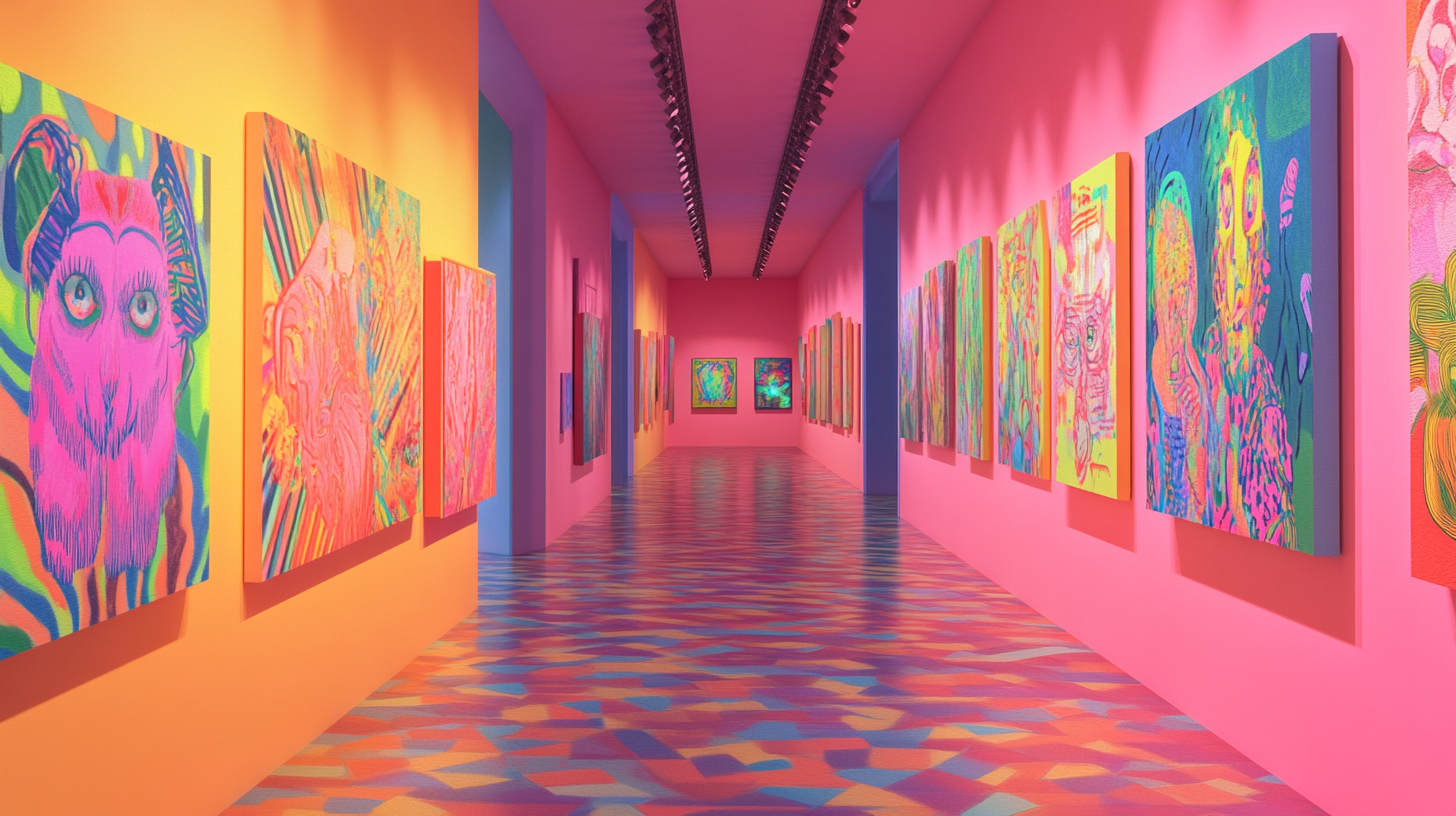 Urban Art Gallery with Vibrant Colors, 45-Degree Perspective