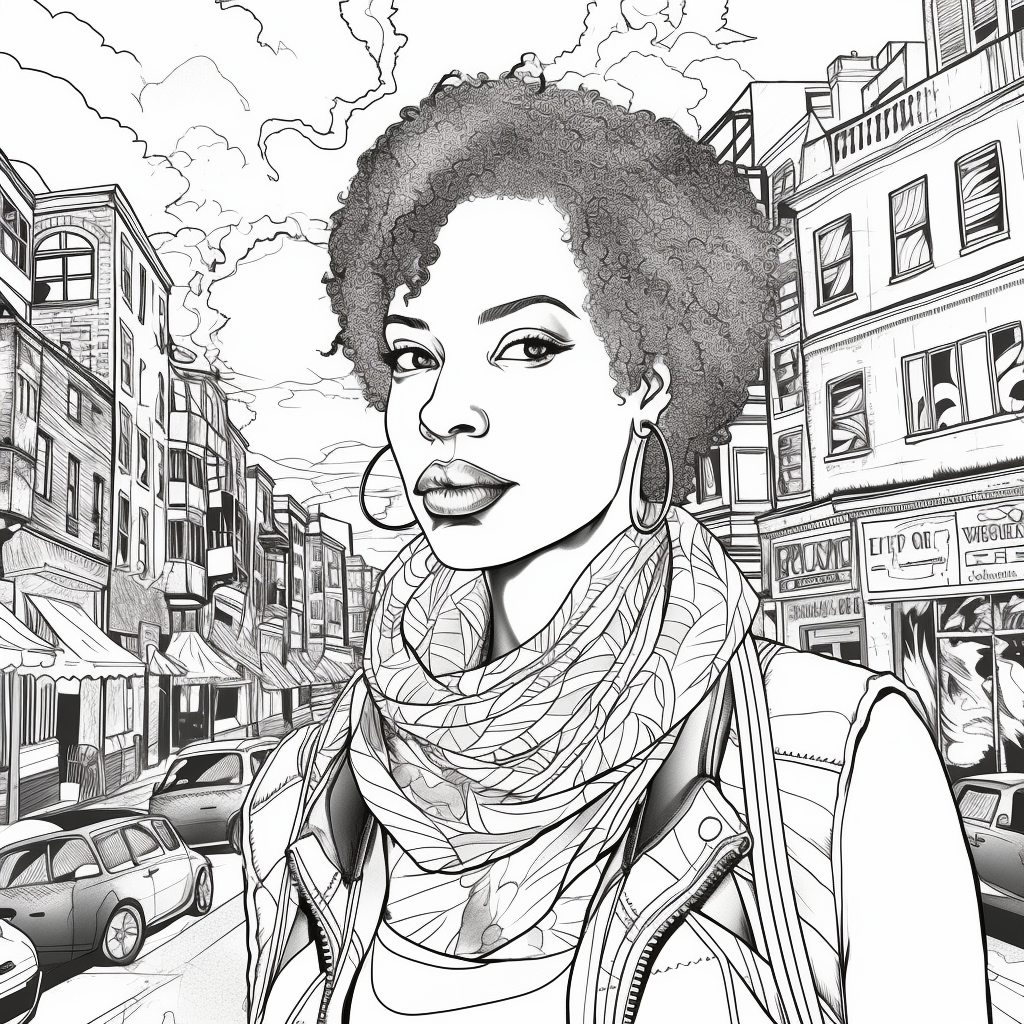 Urban Black Woman Coloring Page Diversity Energy City