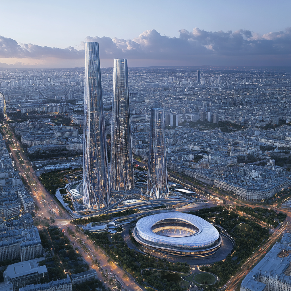 Urban District Concept Art with PSG Stadium in Paris