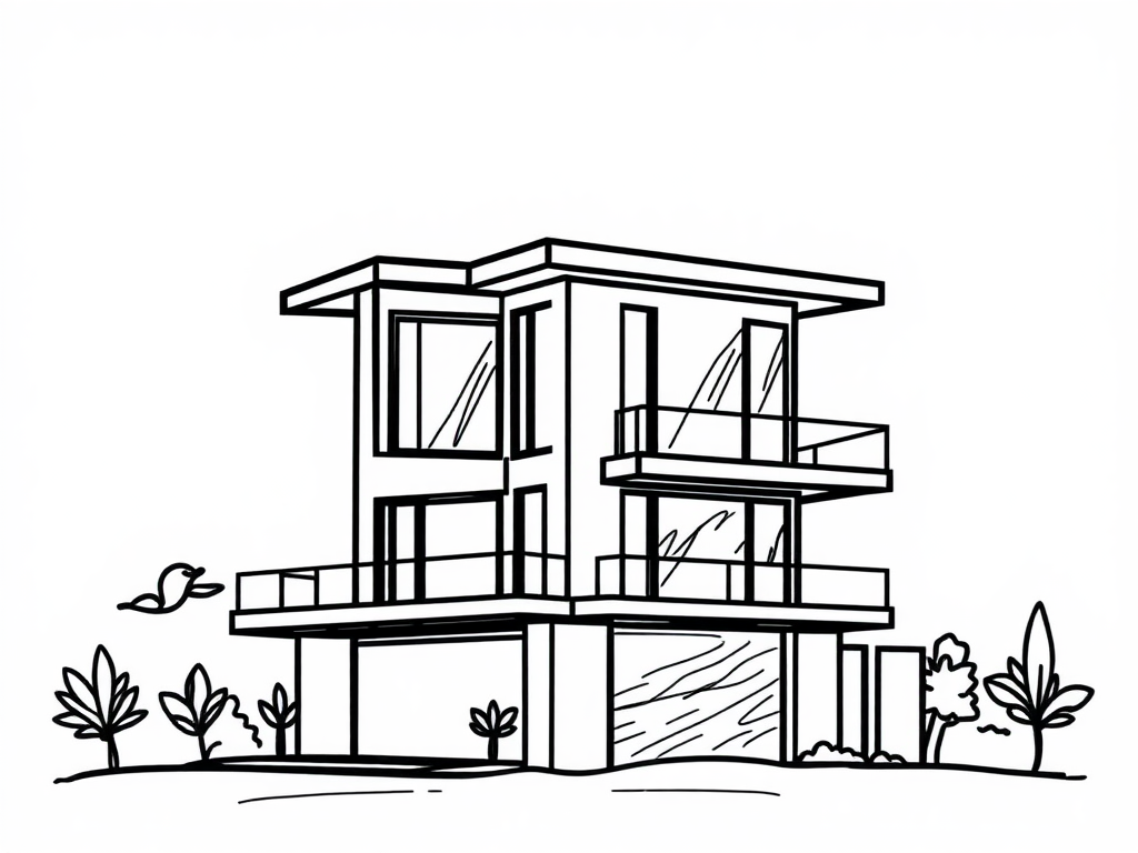 Urban Villa Sketch: Modern City House Emblem