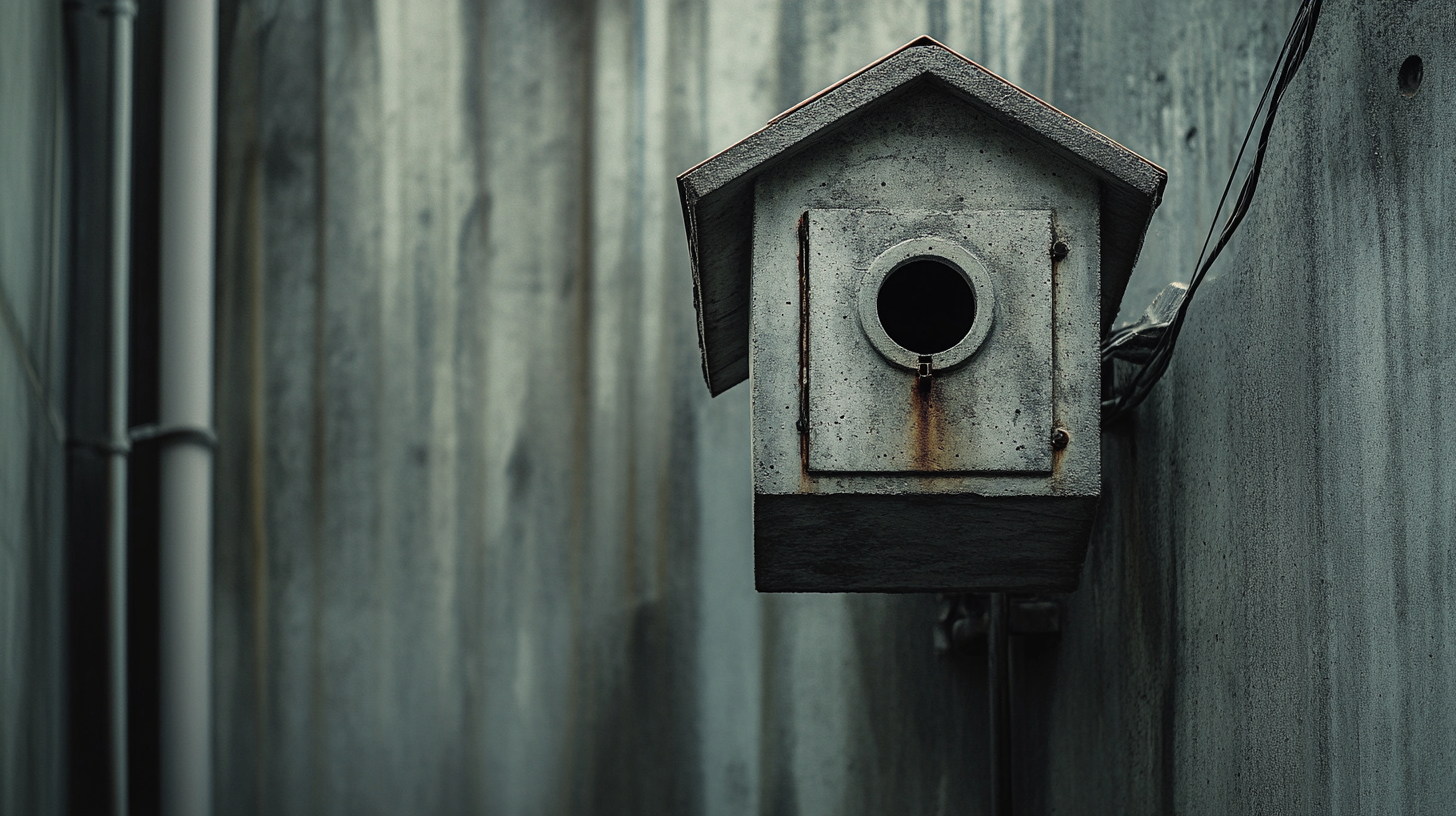 Urban alley birdhouse, concrete and metal design