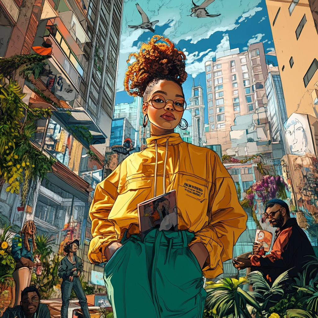 Urban-inspired scene with diverse individuals sharing stories