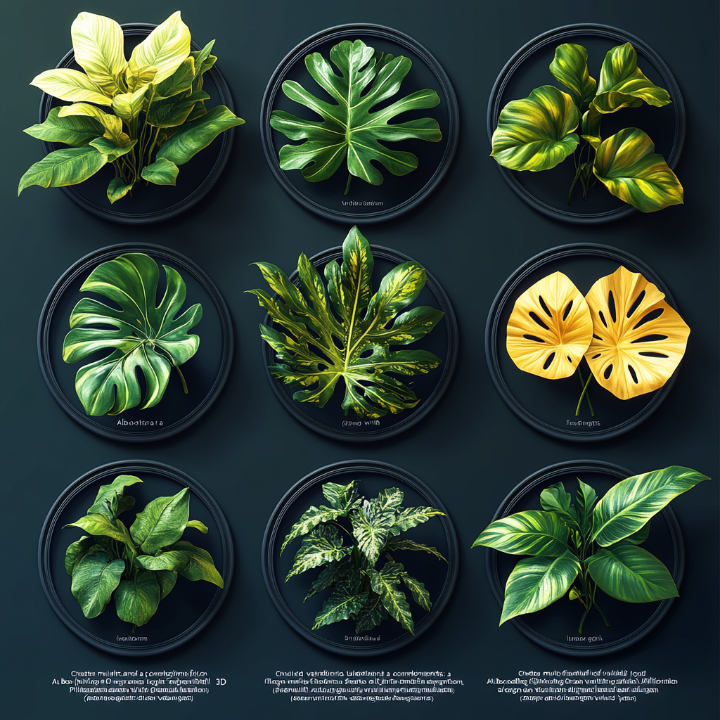 Variants of colorful 3D logo with plant elements