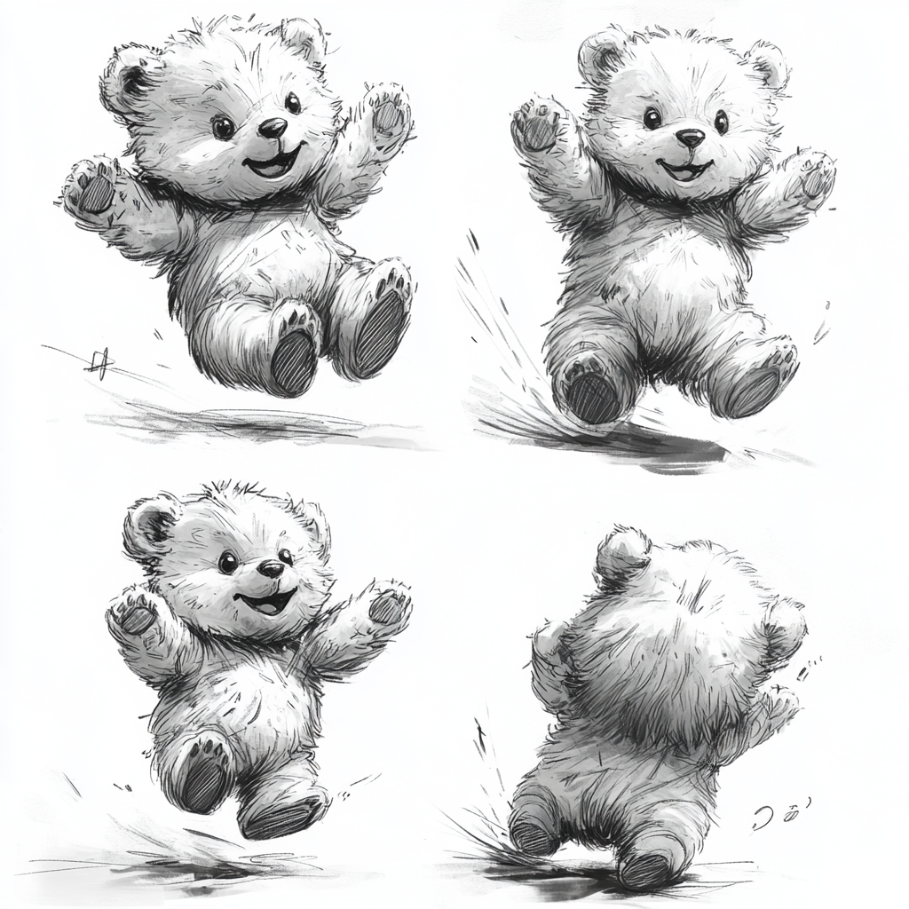 Variety of Teddy Bear Postures in Simple Drawings