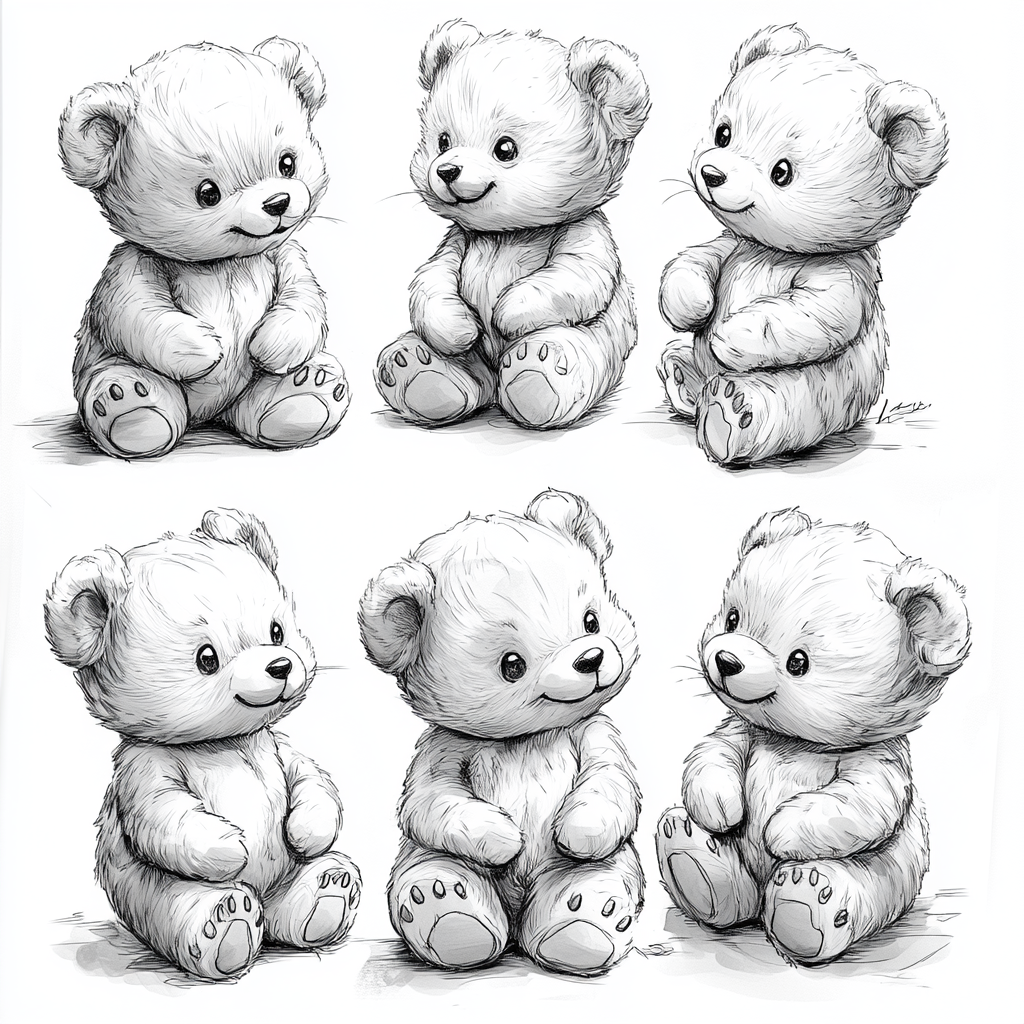 Various Postures: Teddy Bear Line Drawings