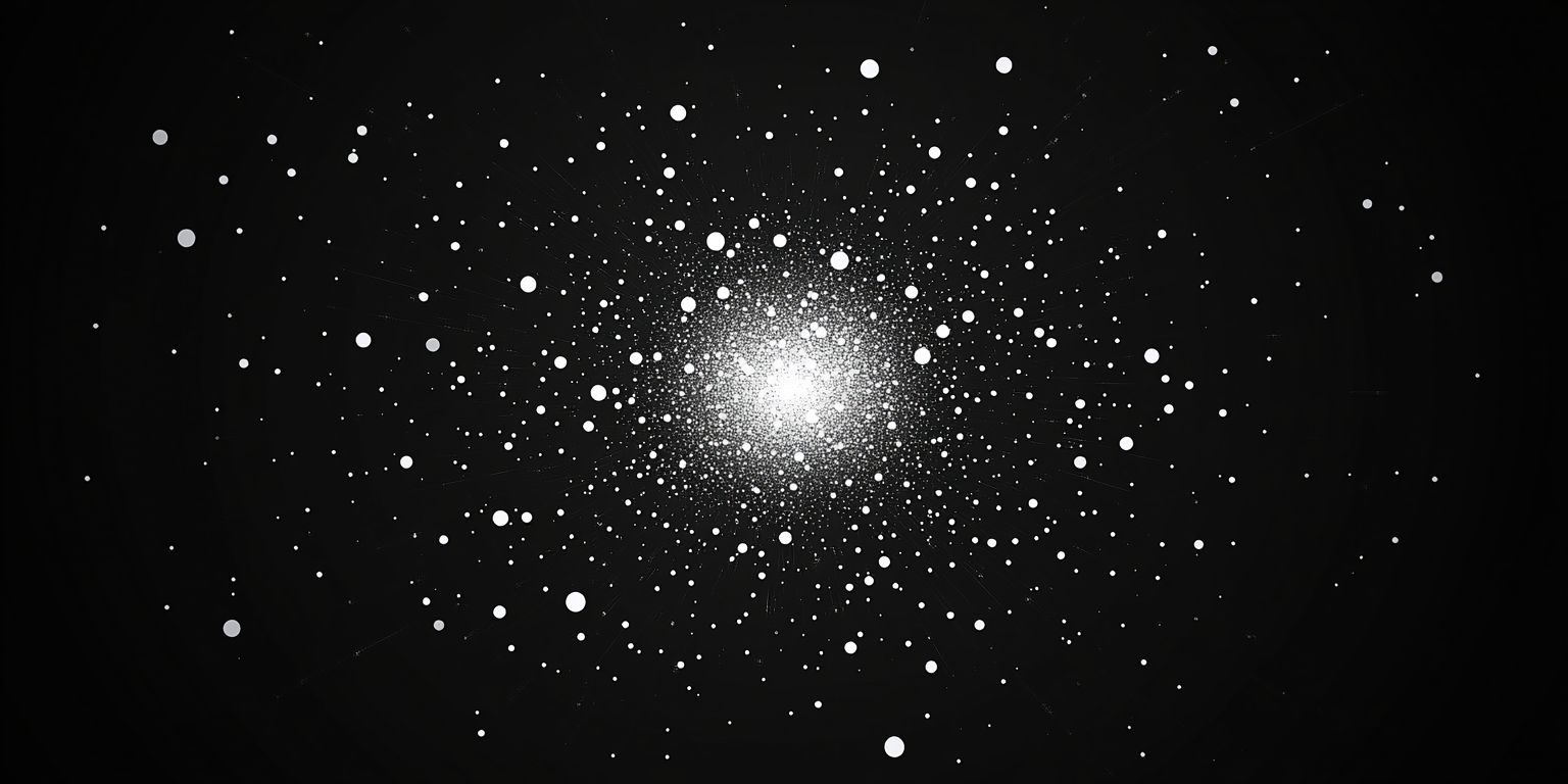 Various sizes of white dots on black background.