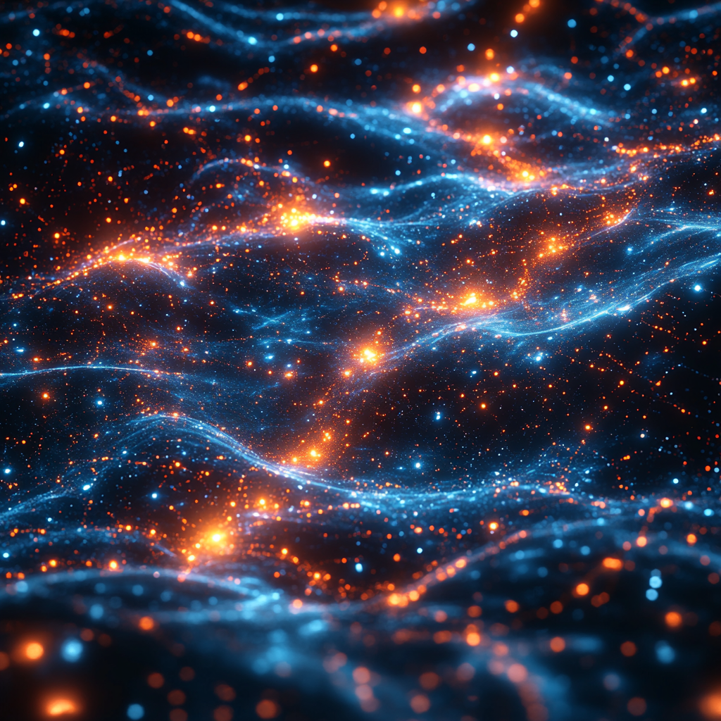 Vast, glowing neural network in space, connecting social insights.