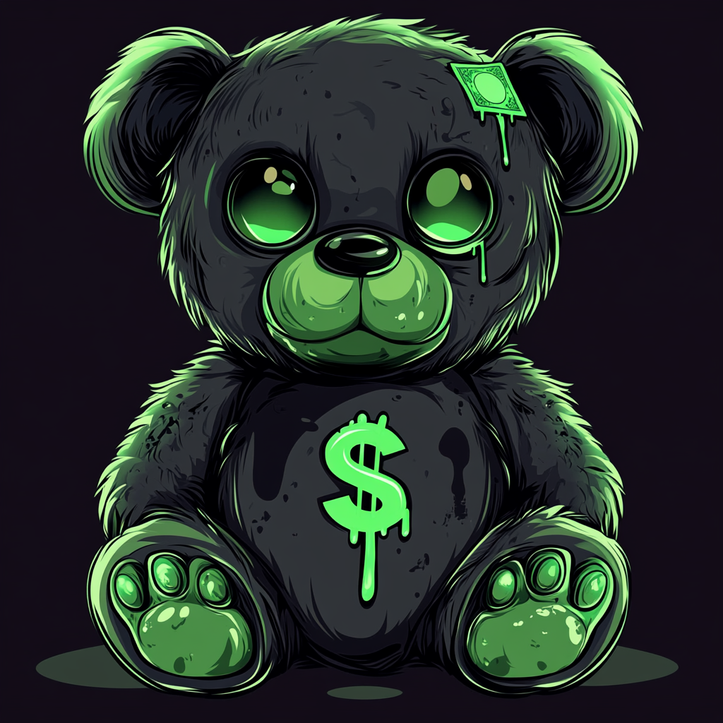 Vector design of green and black teddy bear.