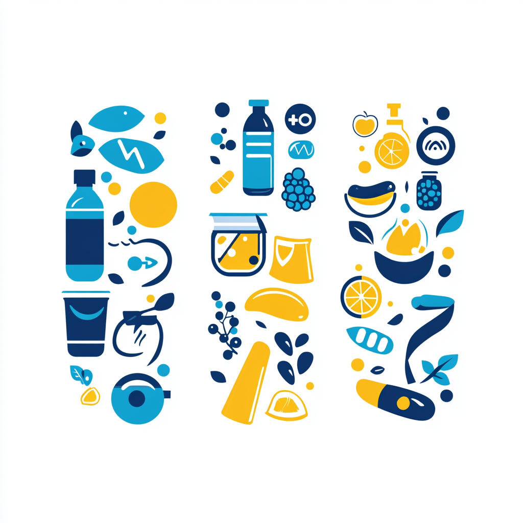 Vector illustration of three nutrition programs with health,energy,wellbeing icons on white background.