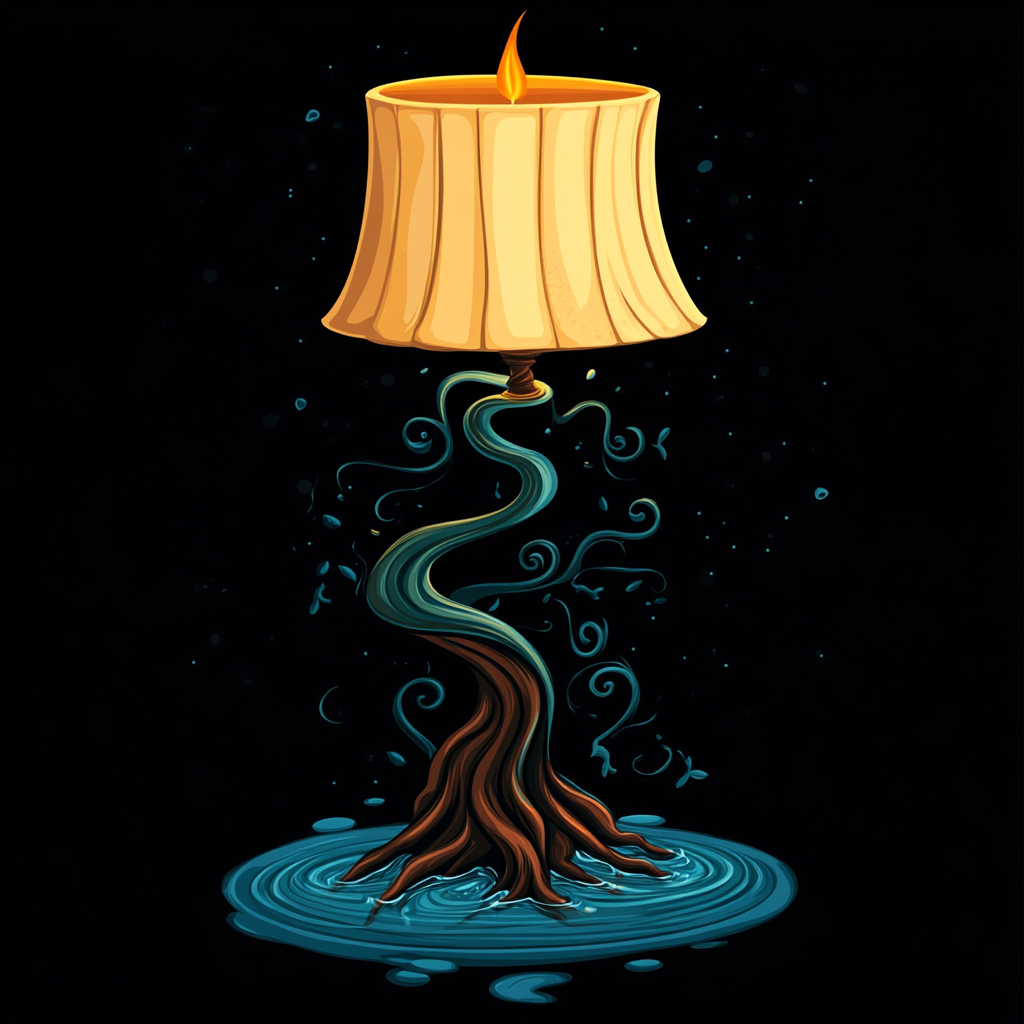 Vector logo of lamp with tree pedestal, water spiral.