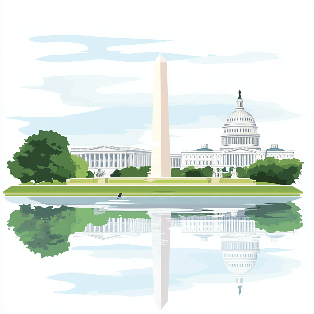 Vector-style Washington DC buildings with white background