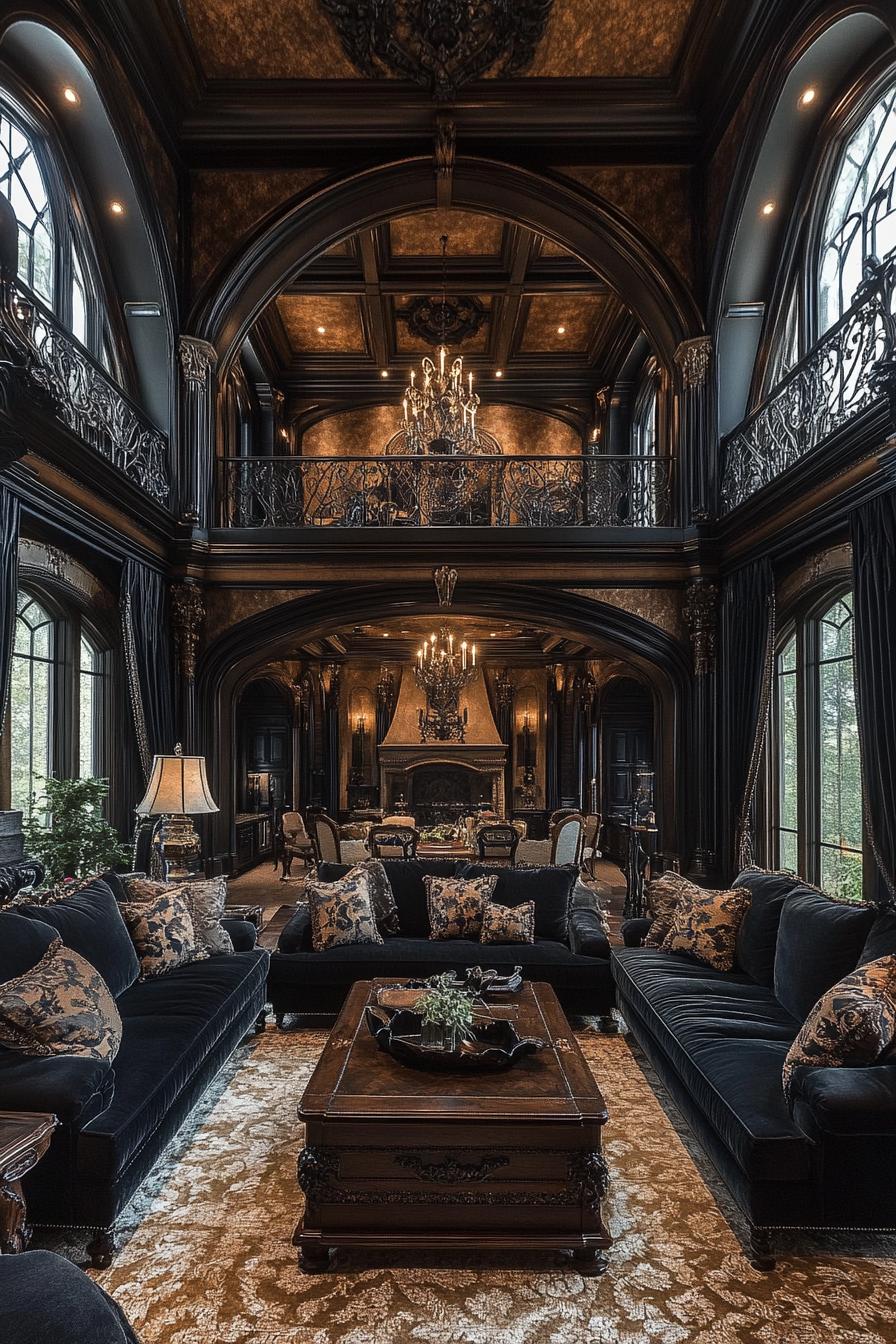 Vertical grandeur and architectural detail highlight ornate furnishings.