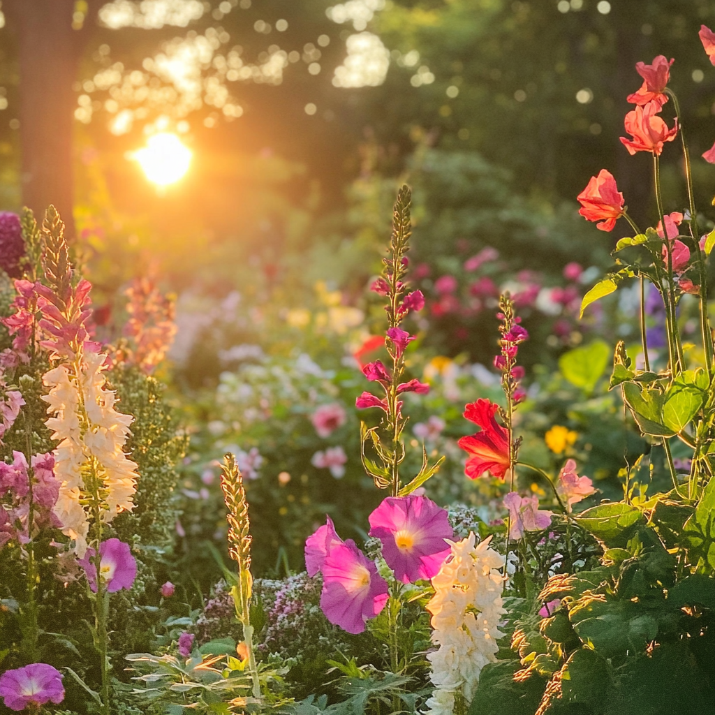 Vibrant Blooming Garden at Sunrise, iPhone 15 Pro Photo