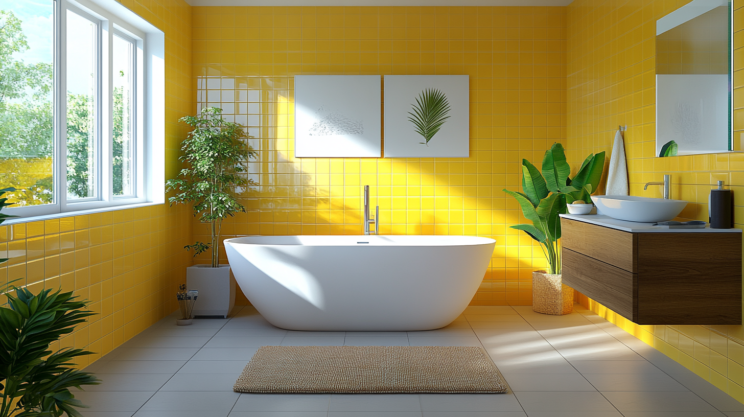 Vibrant Citrine Cool bathroom with modern fixtures and decor.