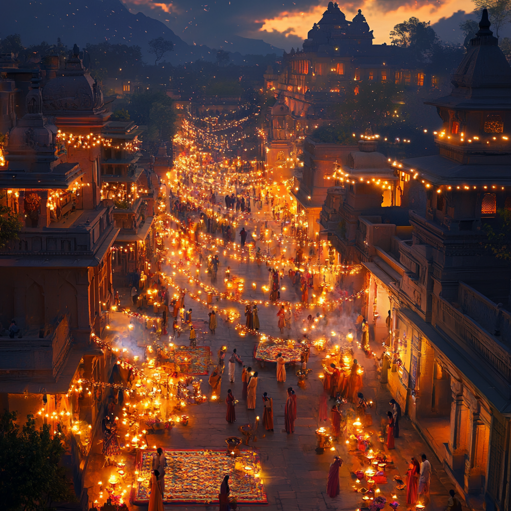 Vibrant Diwali Festival Celebration in Historic Indian City