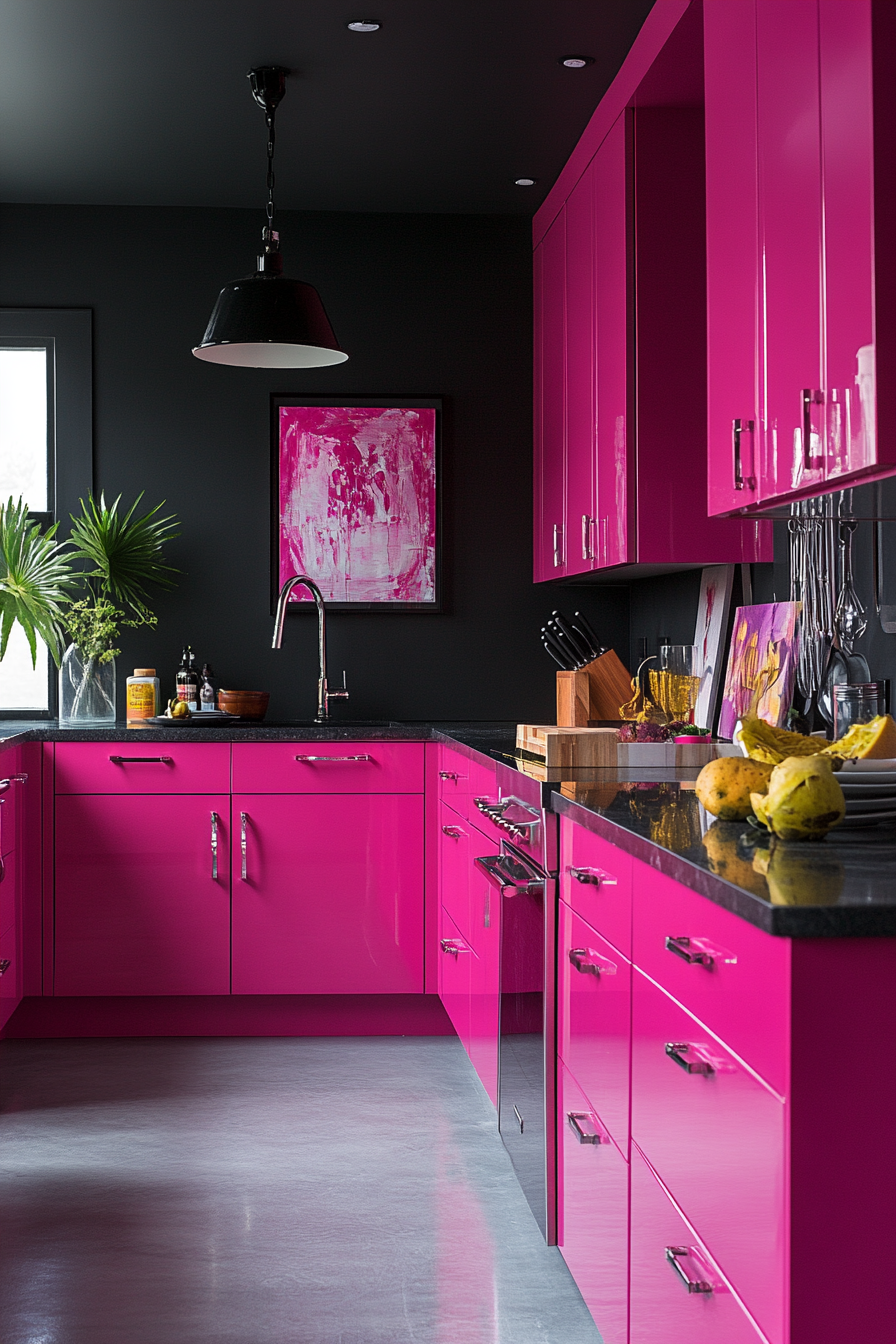 Vibrant Kitchen with Pink Cabinets: Lively and Inviting