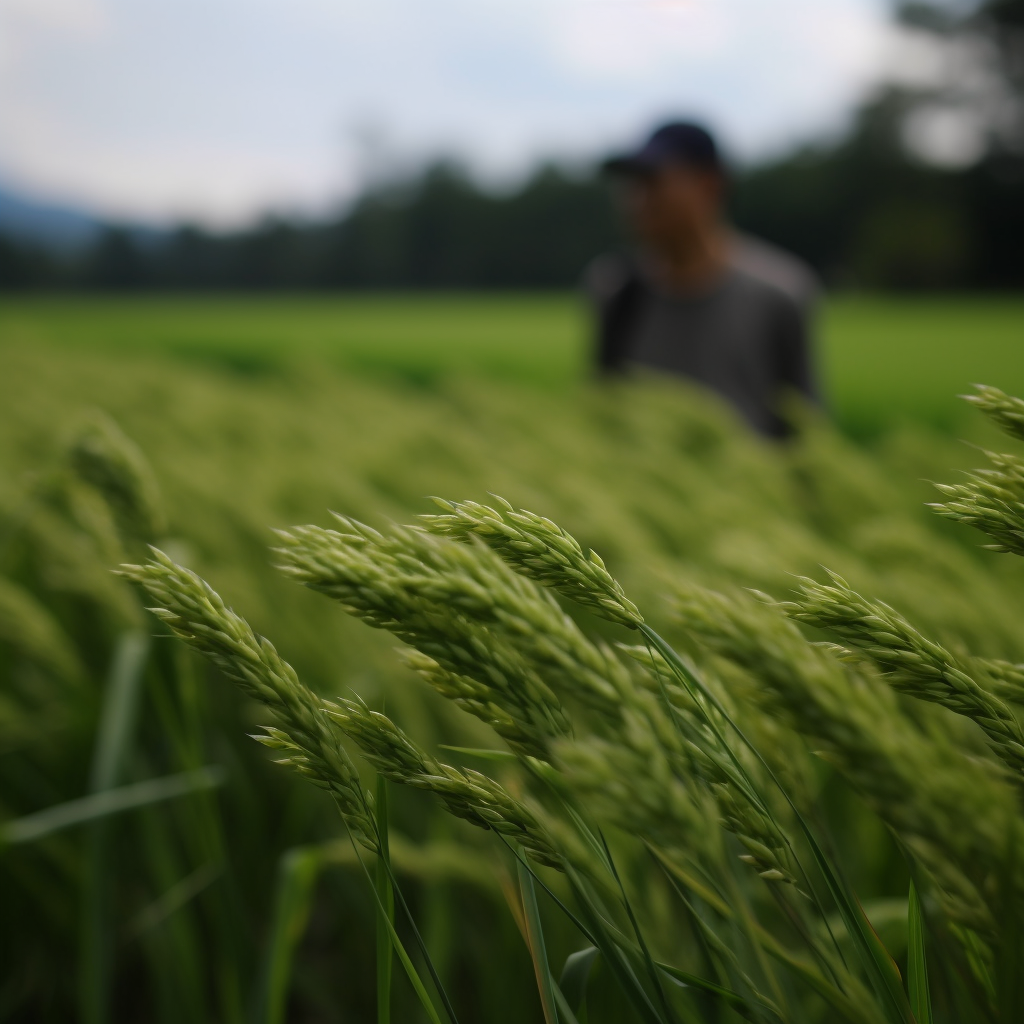 Vibrant Rice Plant in Tranquil Field: A Portrait