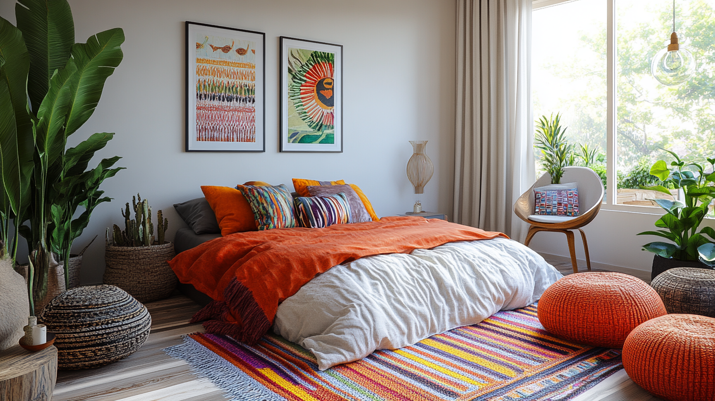 Vibrant Scandi Boho Girls Bedroom with Colorful Pops