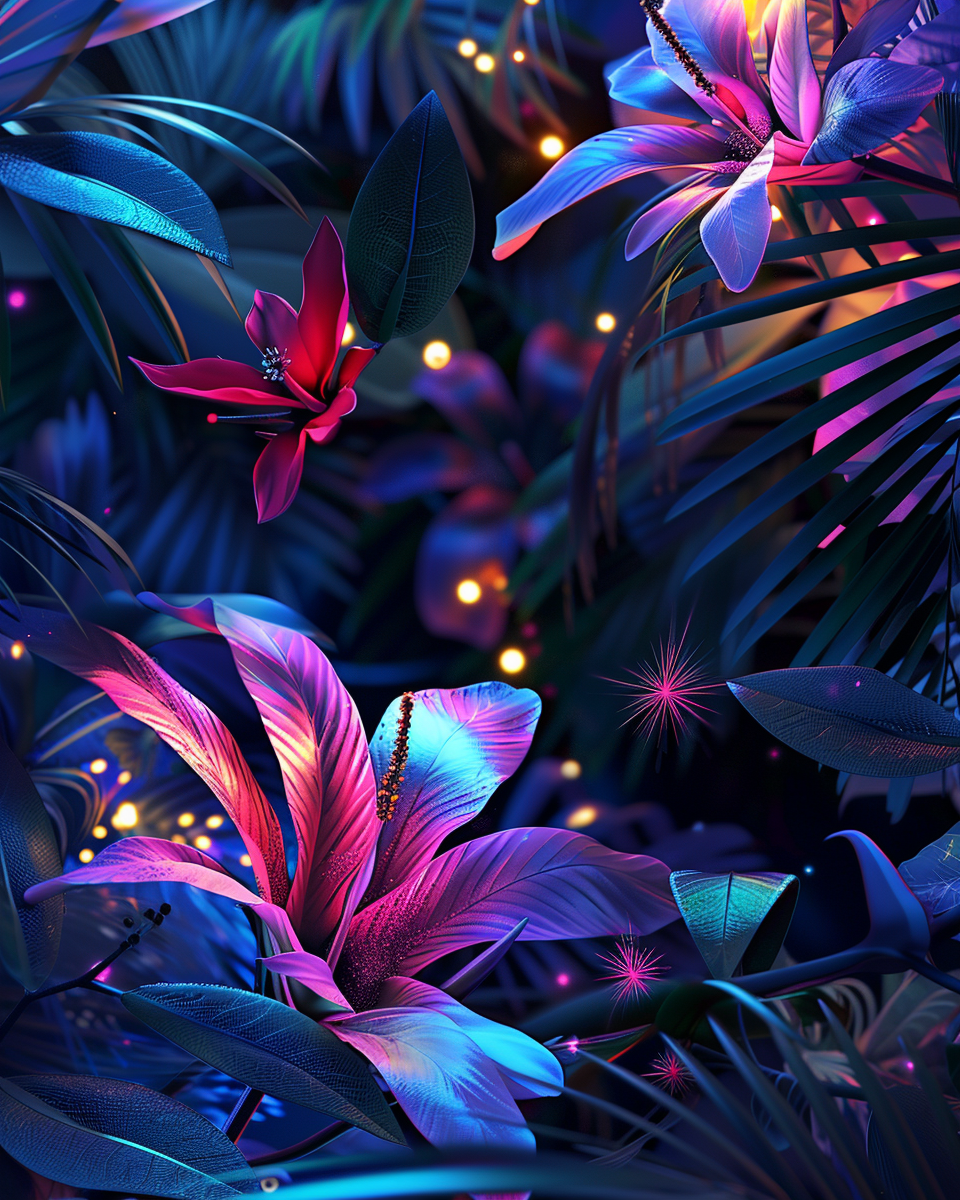 Vibrant Tropical Flowers with Magical Lighting