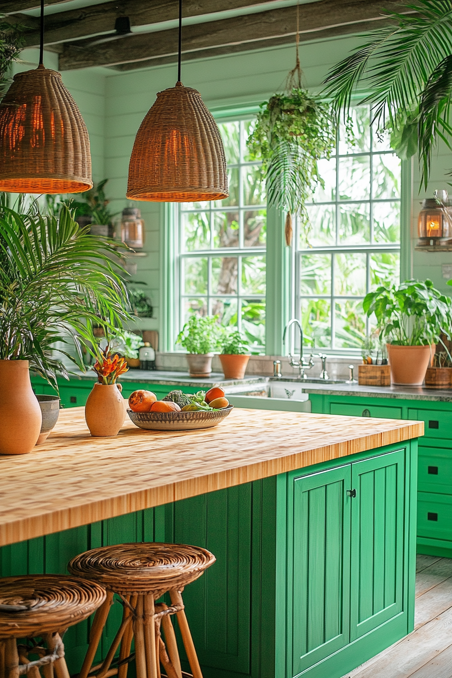 Vibrant Tropical Green Oasis Kitchen Island Decor