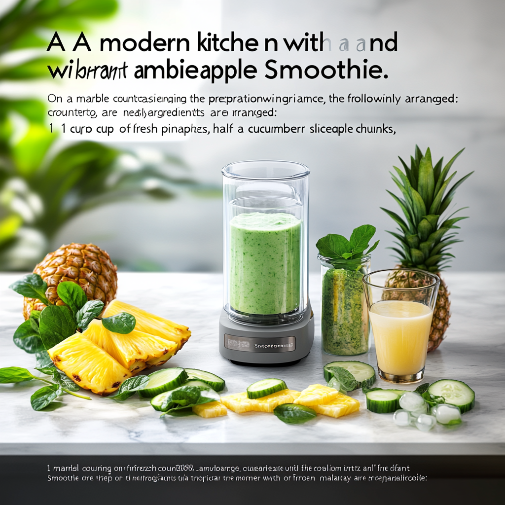 Vibrant Tropical Pineapple Smoothie Preparation in Modern Kitchen