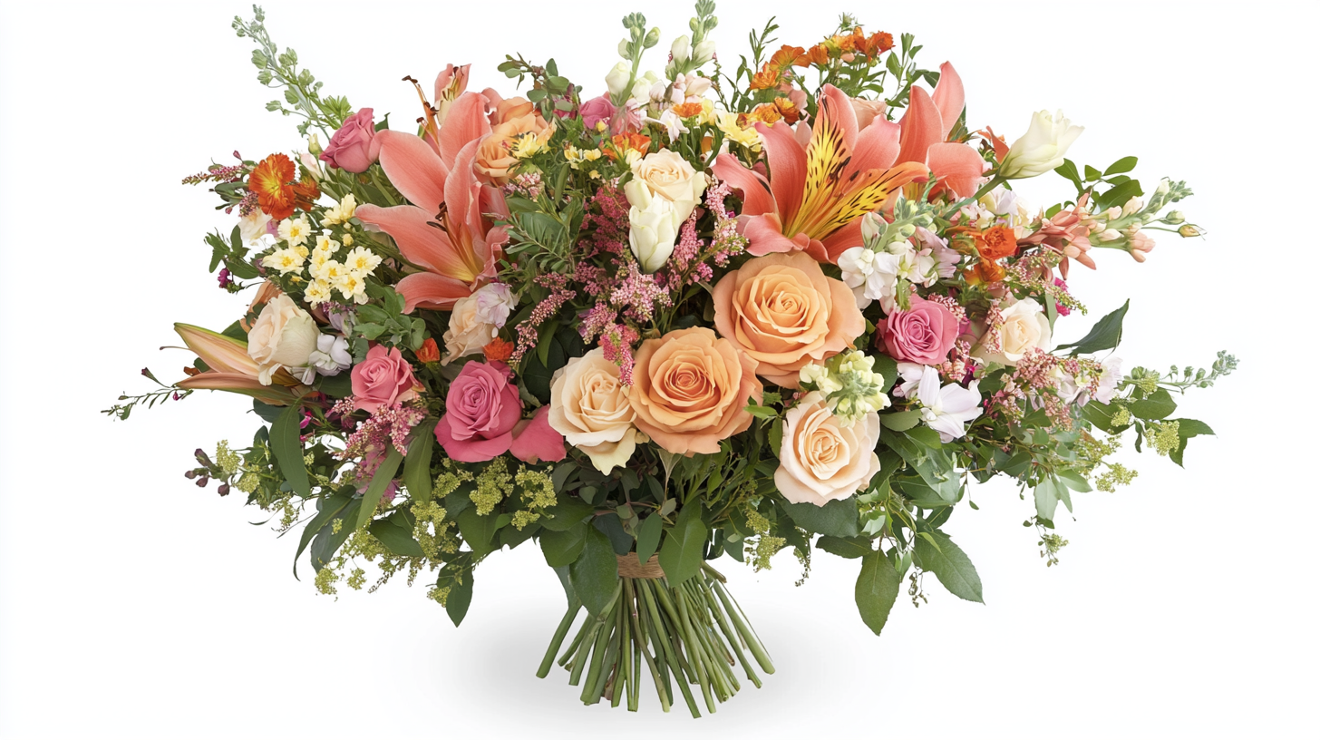 Vibrant birthday bouquet with roses and lilies