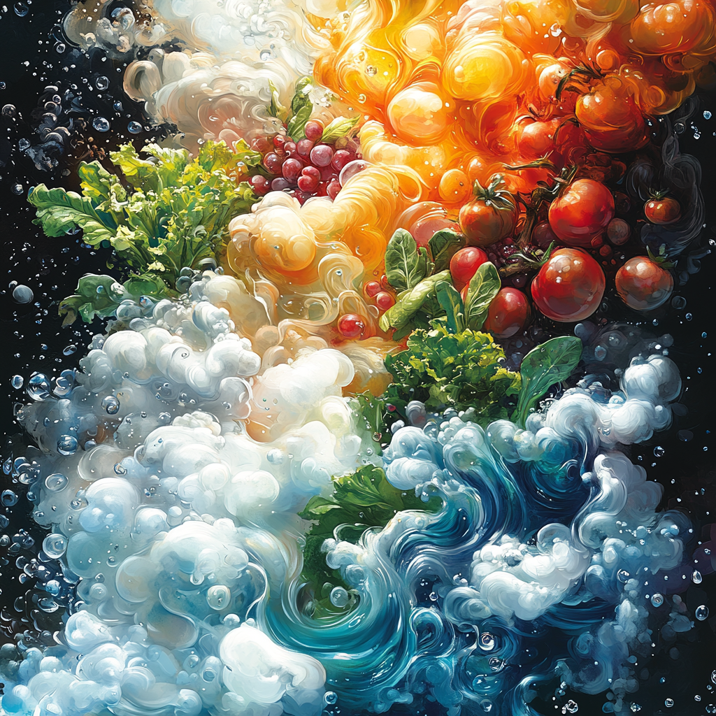 Vibrant vegetable illustration for acid-base table cover.