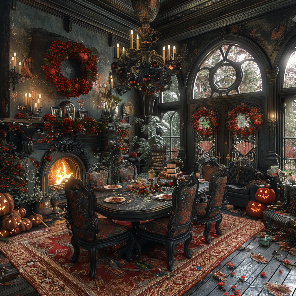 Victorian Gothic Living Room with Fairycore Decorations and Halloween Crafting Supplies