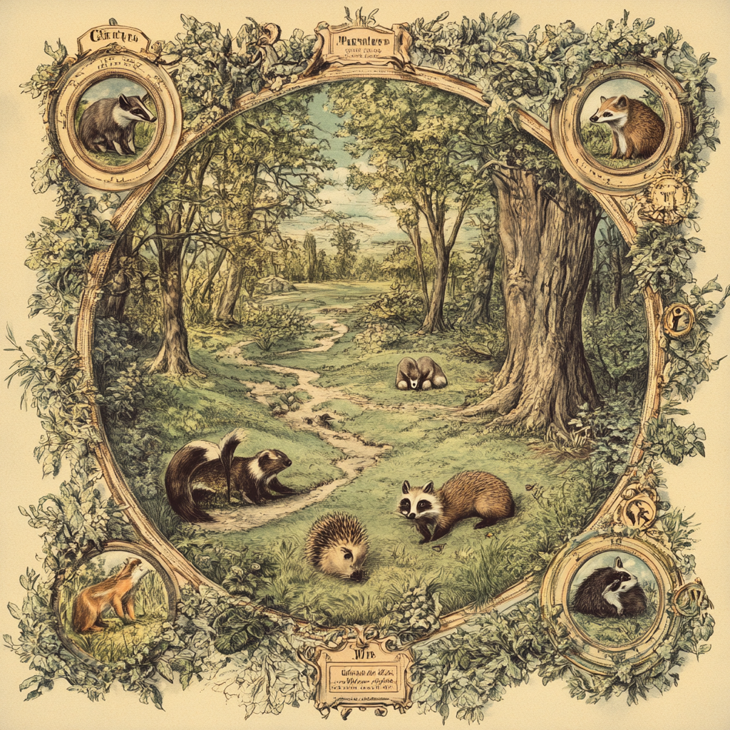 Victorian Map with Magical Woodland and Animal Illustrations