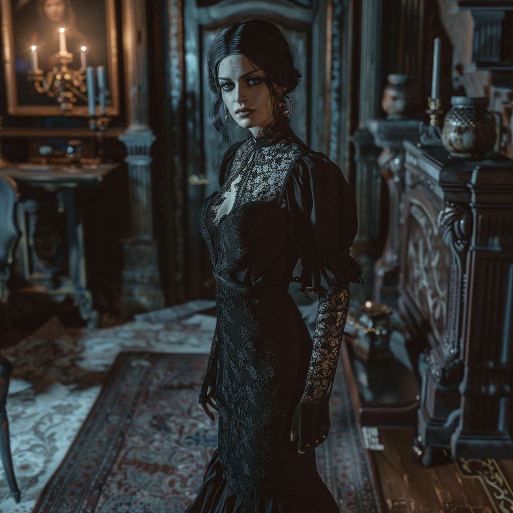 Victorian Vampire: Cassandra Dimitrescu in Gothic Mansion Cosplay