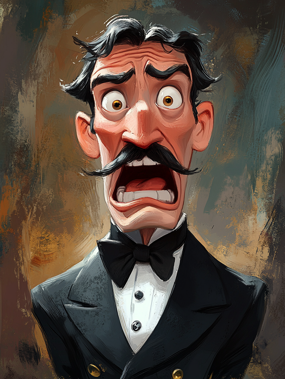 Victorian butler in various Pixar-style expressions, painted digitally.