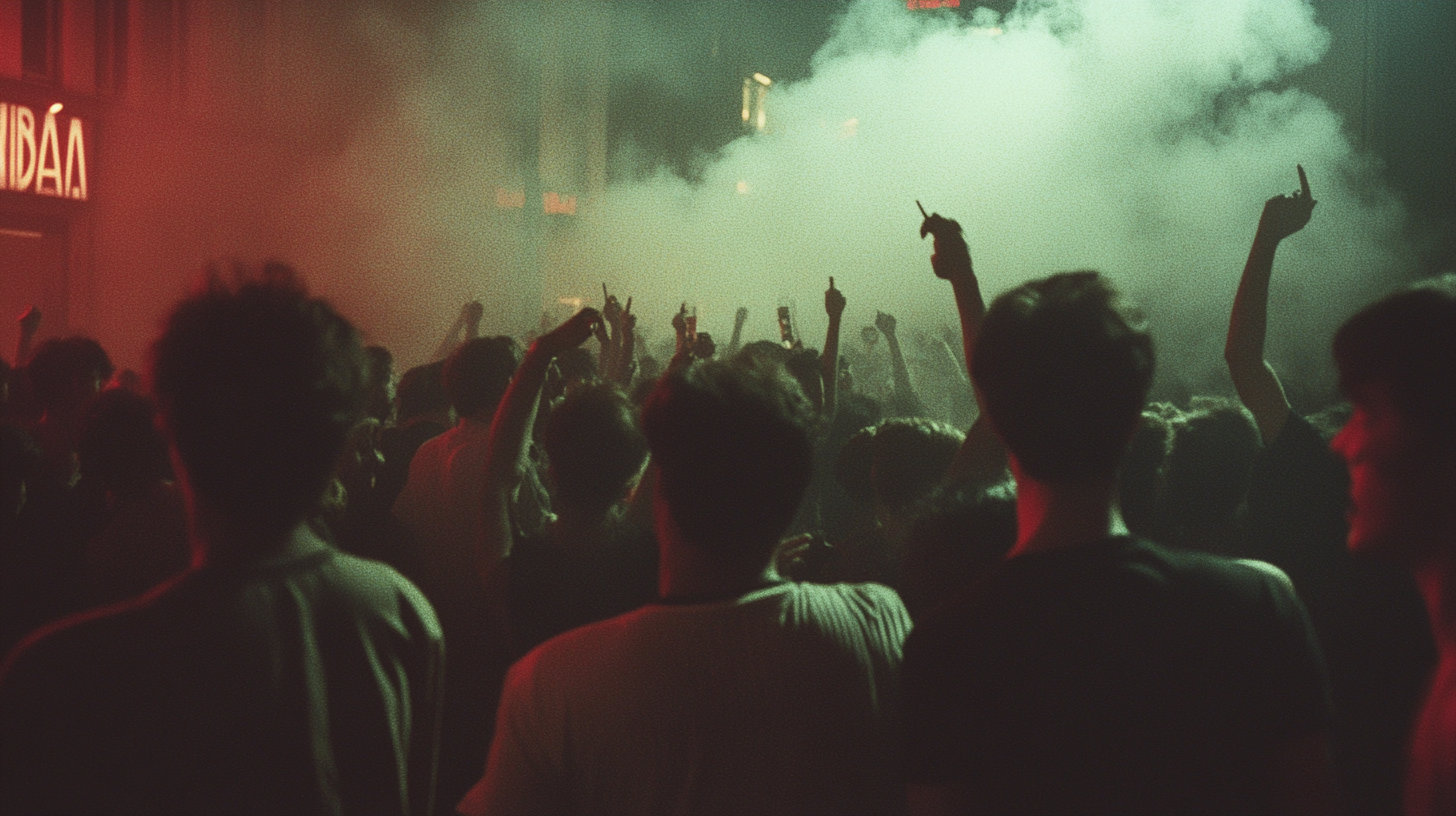 View of Young Hippies Celebrating on East Berlin Street