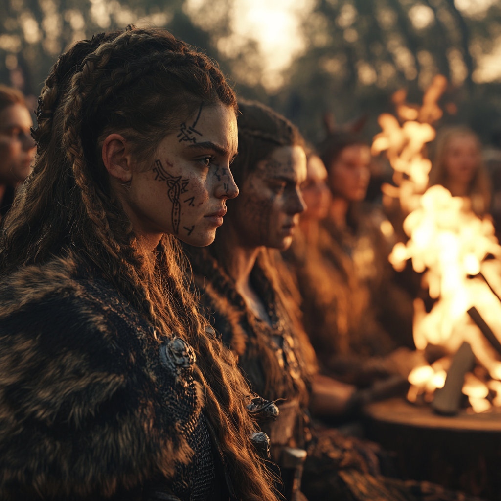 Viking Women Ritual at Bonfire: Sacred Ceremony