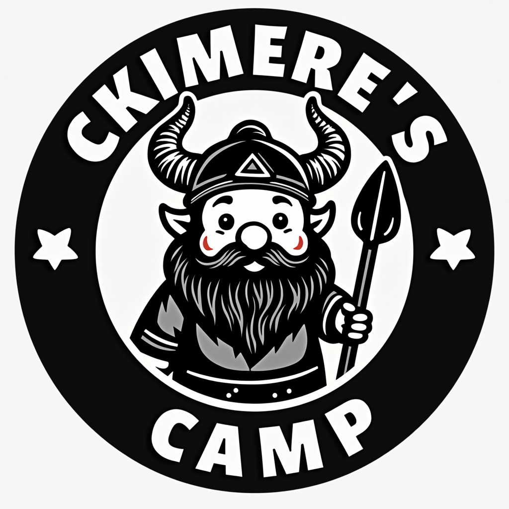 Viking children's camp logo in black and white.