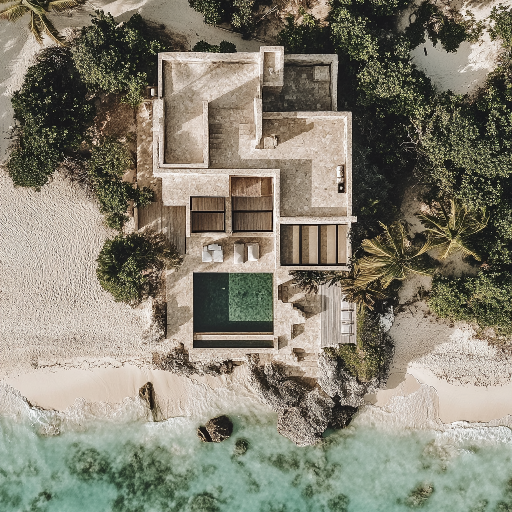 Villa on Zanzibar beach with Mykonos style windows.