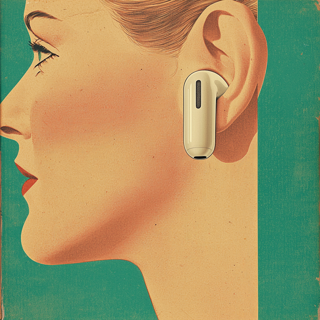 Vintage Apple AirPods Ad from 1950s: Pastel Colors.