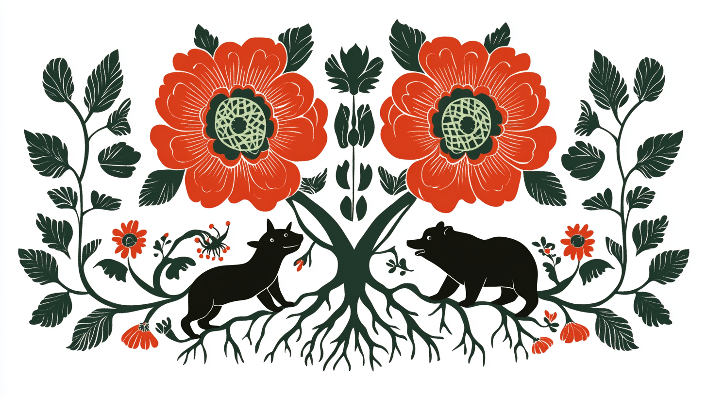 Vintage Soviet folk art paper cut-out 2D design