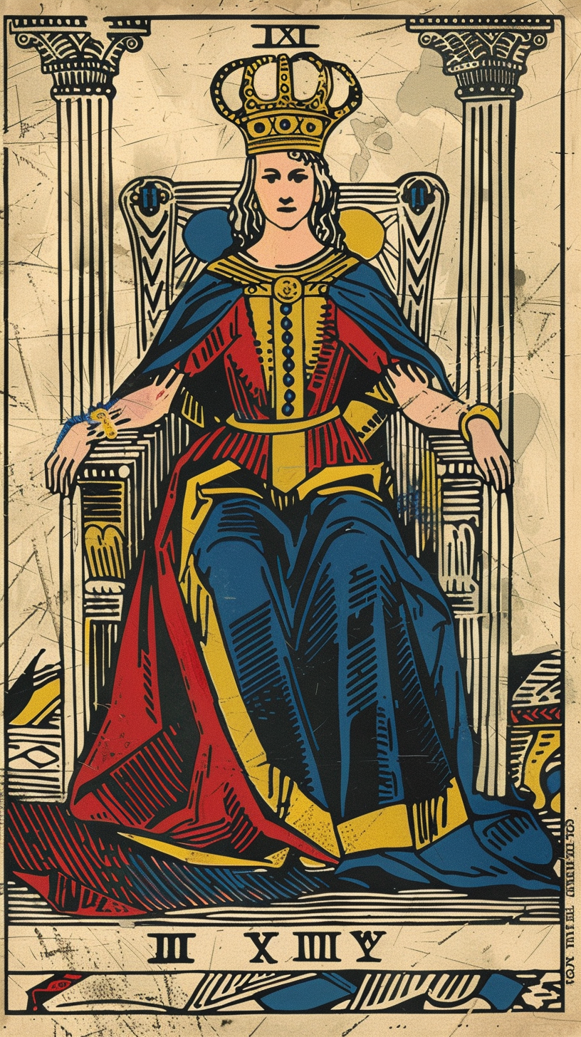 Vintage Tarot Card Lady in Throne Collage Art