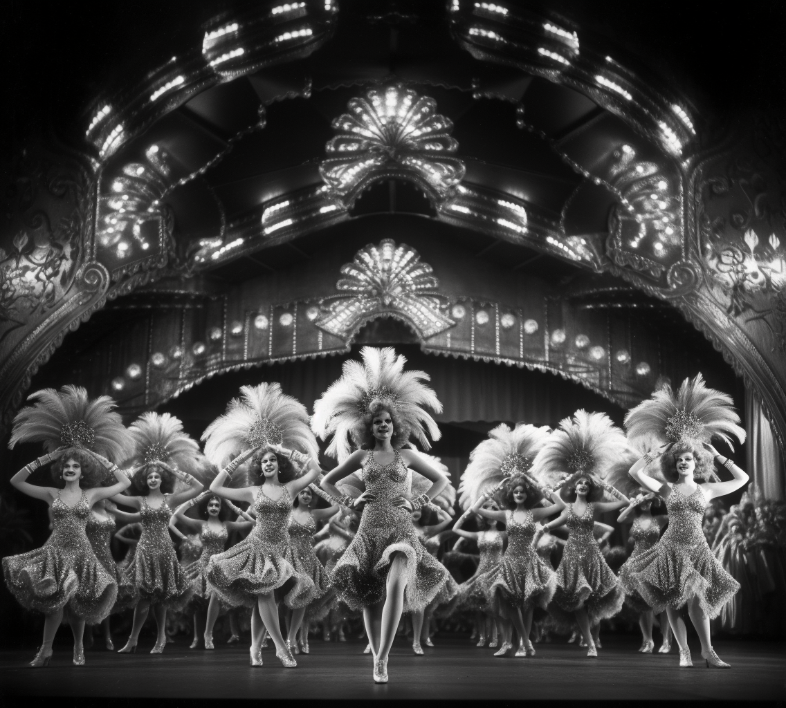 Vintage black-and-white photo of Golden Age Las Vegas showgirls.