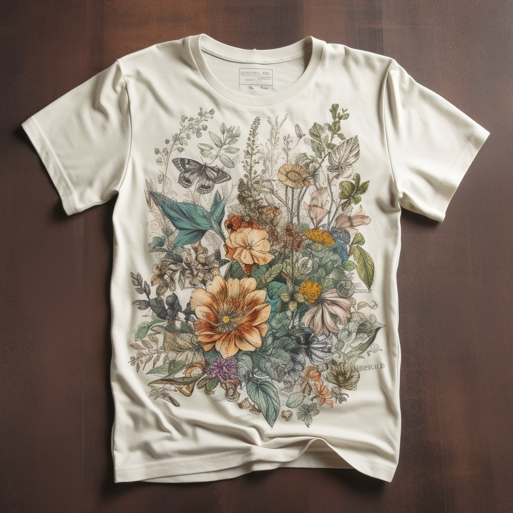 Vintage botanical print t-shirt design with rare plants.