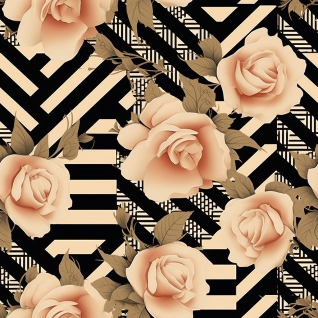 Vintage-inspired houndstooth and Chanel rose design.