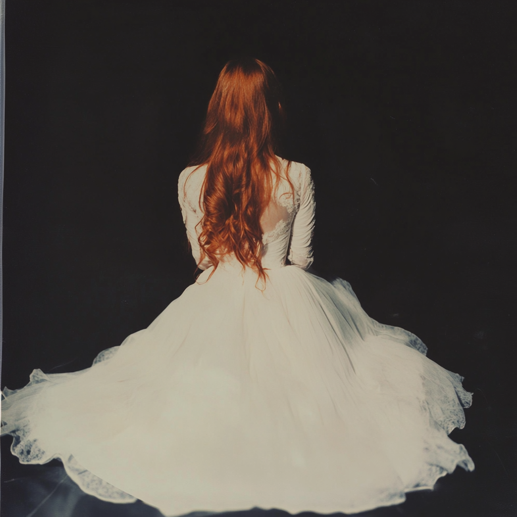 Vintage photo of beautiful red-haired woman in gown 