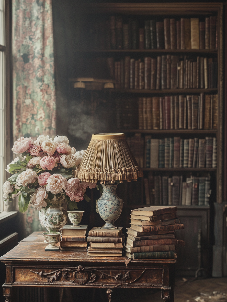 Vintage room with antique items and warm tones.