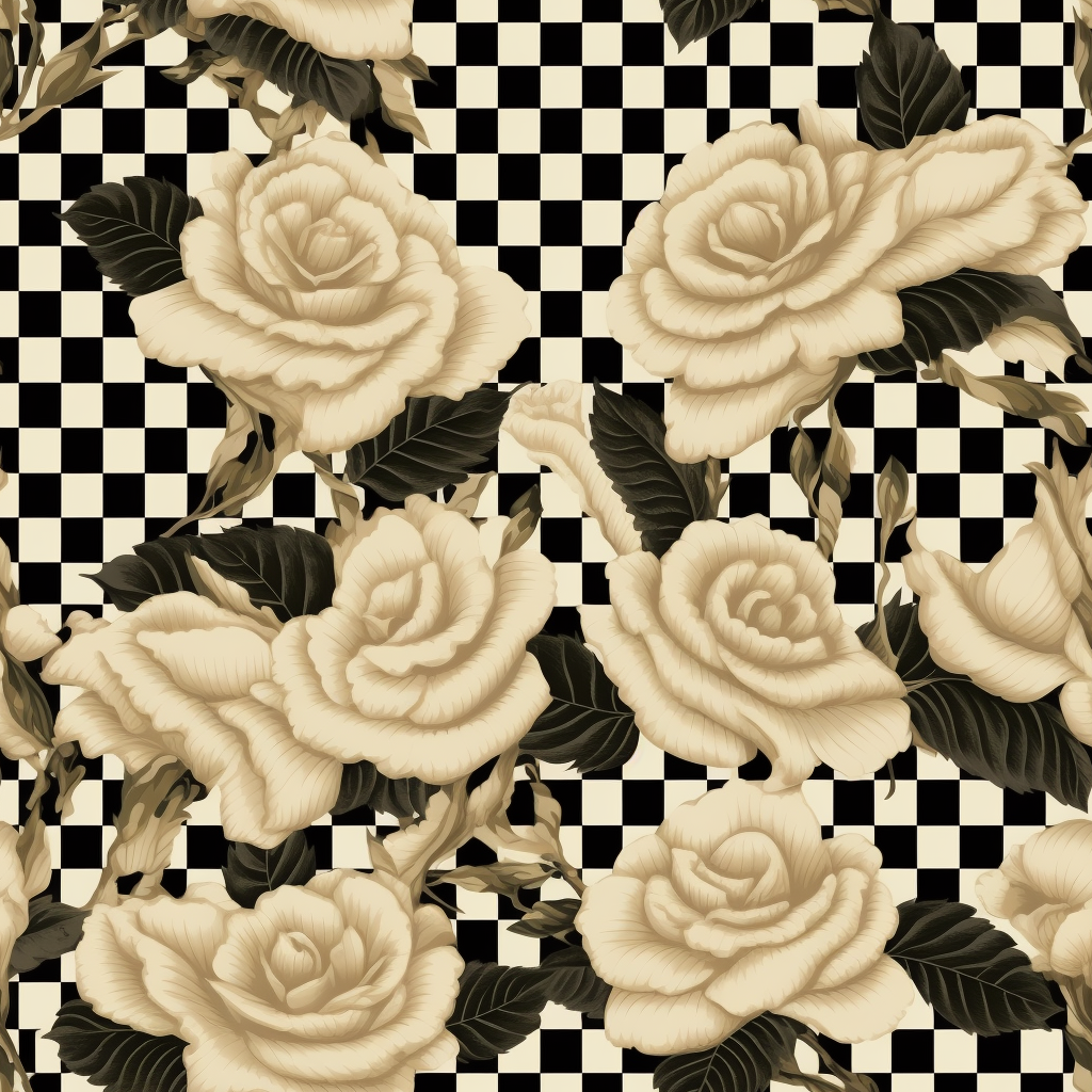 Vintage style black and beige rose pattern illustration.