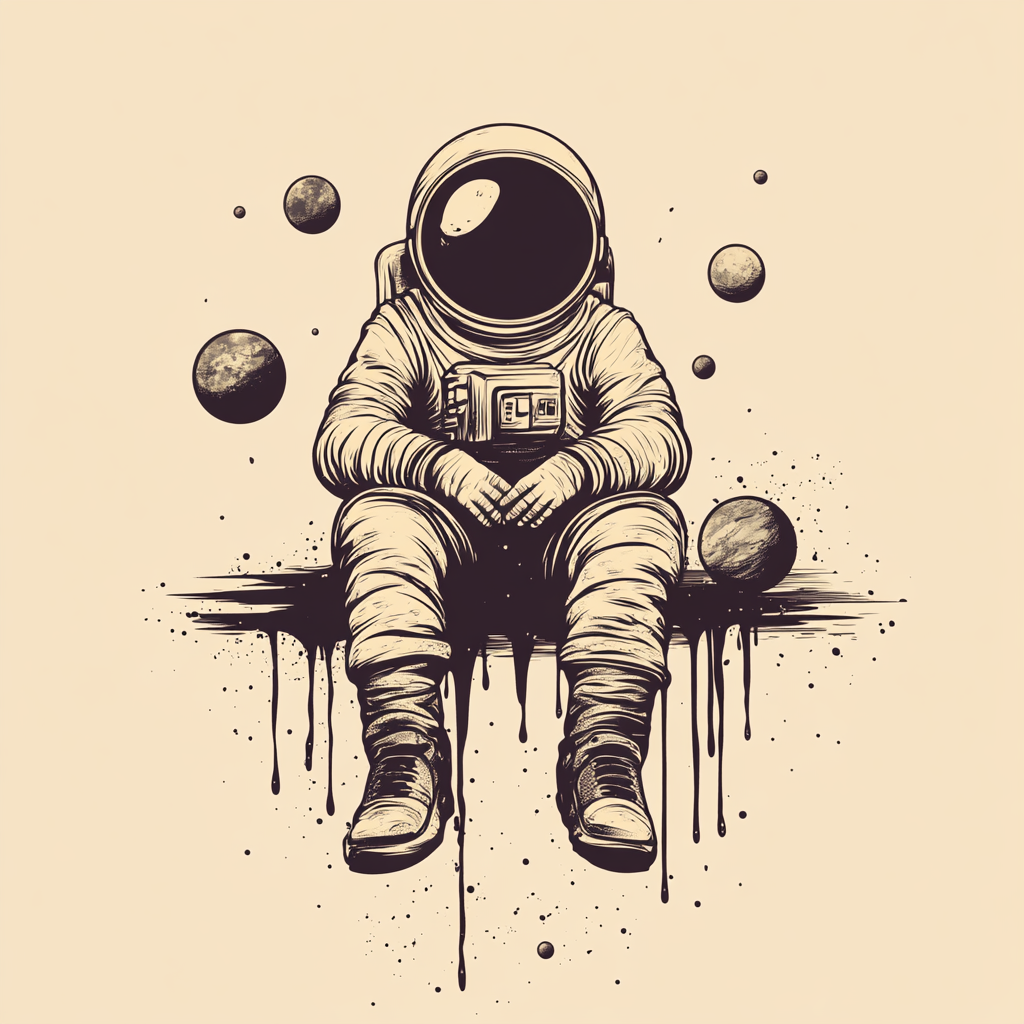 Vintage style vector illustration of astronaut on moon.