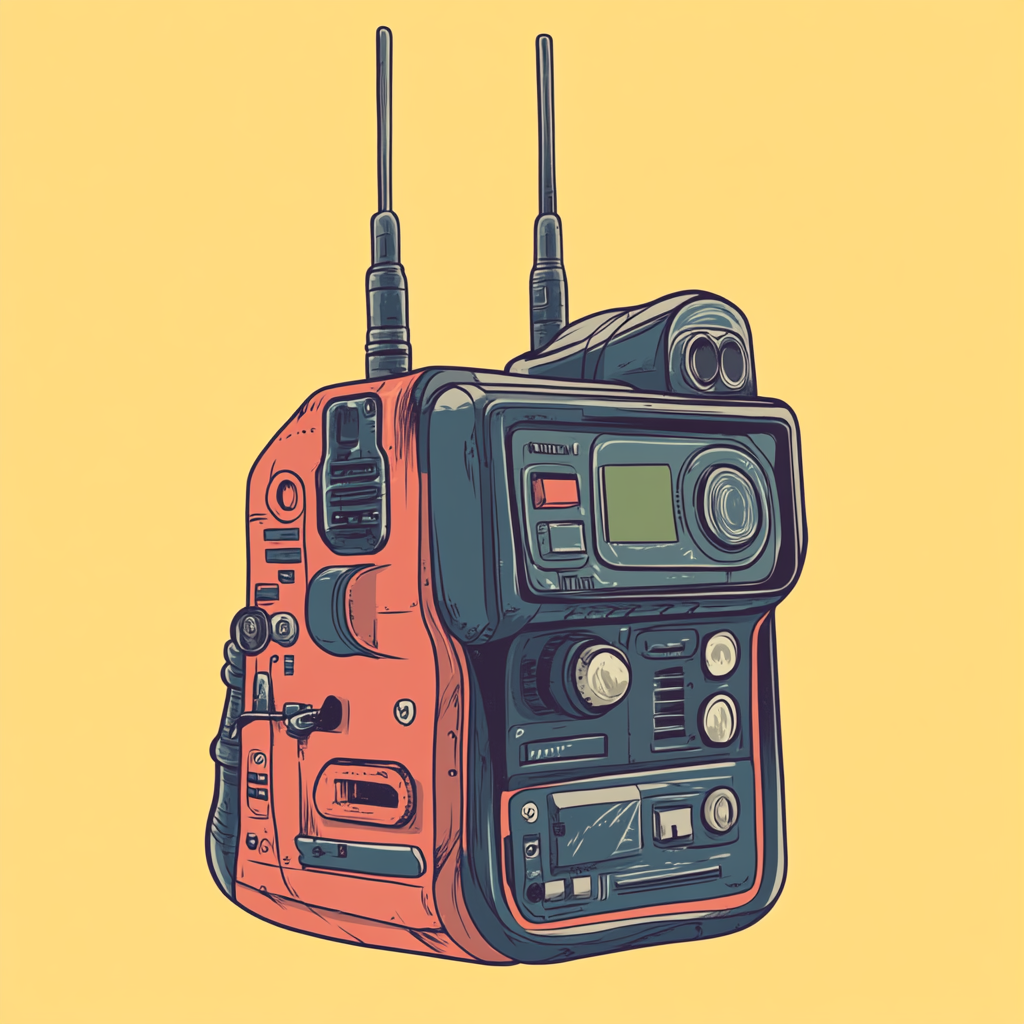 Vintage walkie-talkie illustration in dynamic animation style.